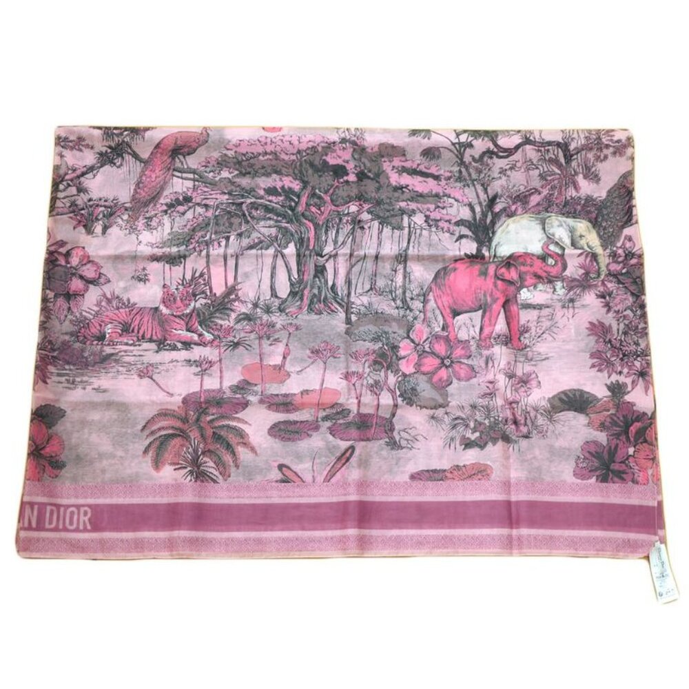 Dior Scarf Shawl Large Elephant Tiger Flower Pink - Picture 5 of 9